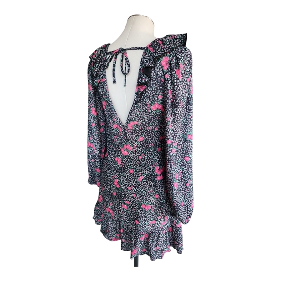 TopShop Black Pink Floral Mini Dress Ruffles Roses Romantic Boho 6 - Picture 4 of 9